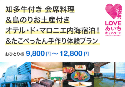 知多牛付き 会席料理＆島のりお土産付き オテル・ド・マロニエ内海宿泊！＆たこぺったん手作り体験プラン